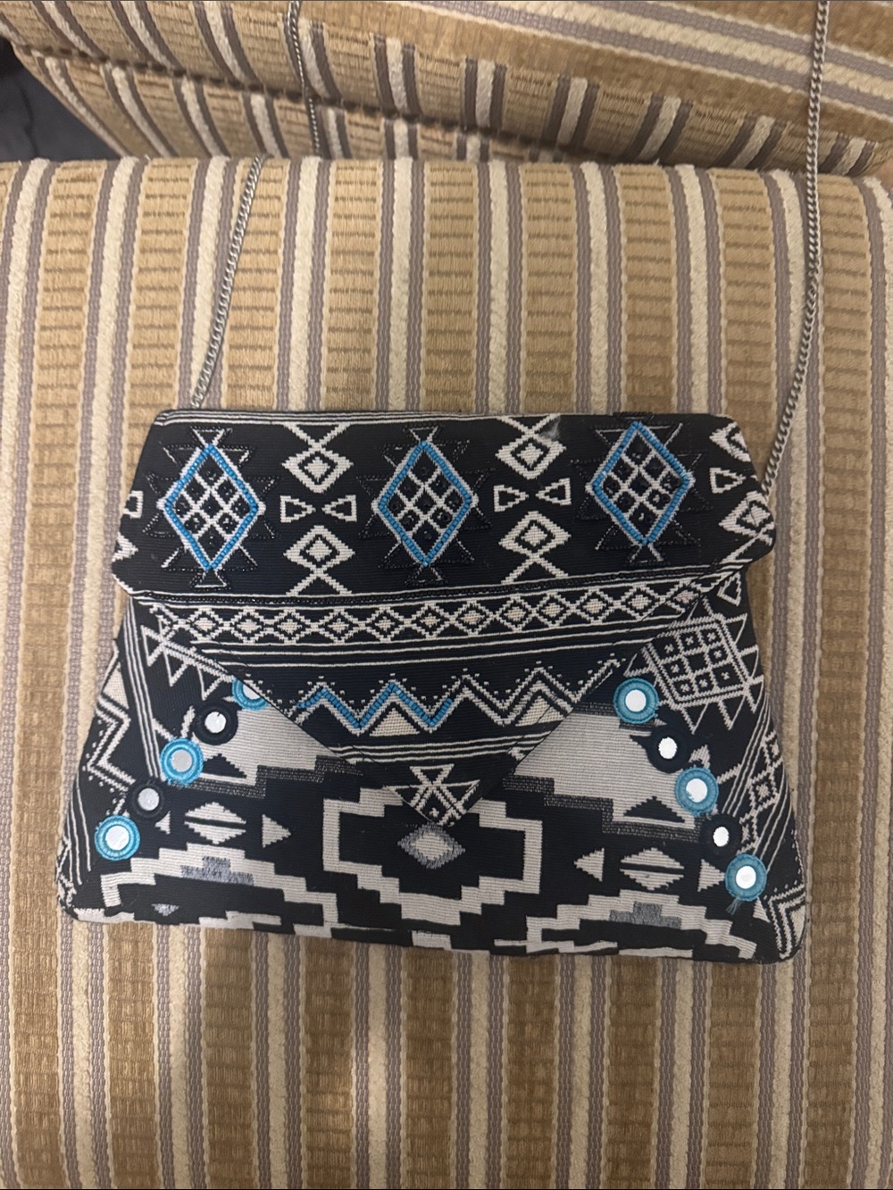 Black & Blue Geometric Pattern Crossbody Bag